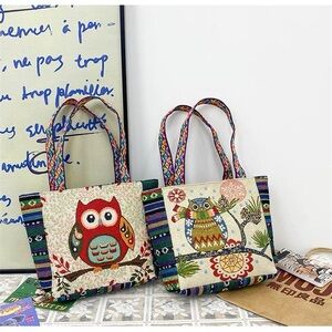 Colorful Cute Owl Puppy Ducking Dog Cats Embroidery Tote Bag for Women Gift Girl